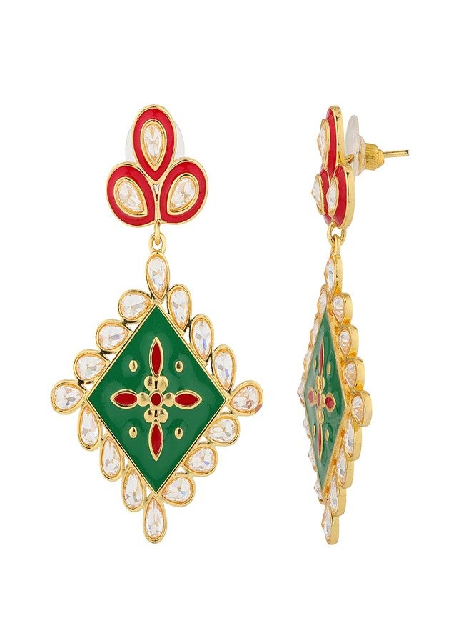 Voylla Gota Patti Rang Mahal Earrings For Women, Gold Earrings, Gift For Women & Girls, Enamelled Jewellery, Festive, Puja, Wedding, Gifting - Image 1