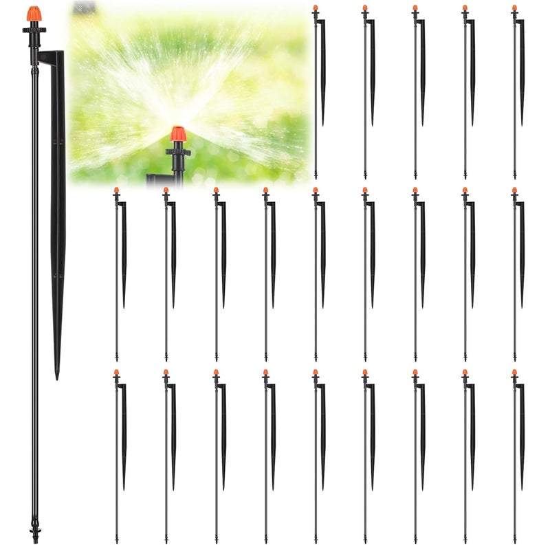 Geelin 25 Pcs 360 Degree Drip Irrigation Spray Emitters with 12 Inch Stakes, Micro Sprinkler Heads with 1/4" Drip Tubing and Riser Stakes for Garden Irrigation Watering System - Image 1