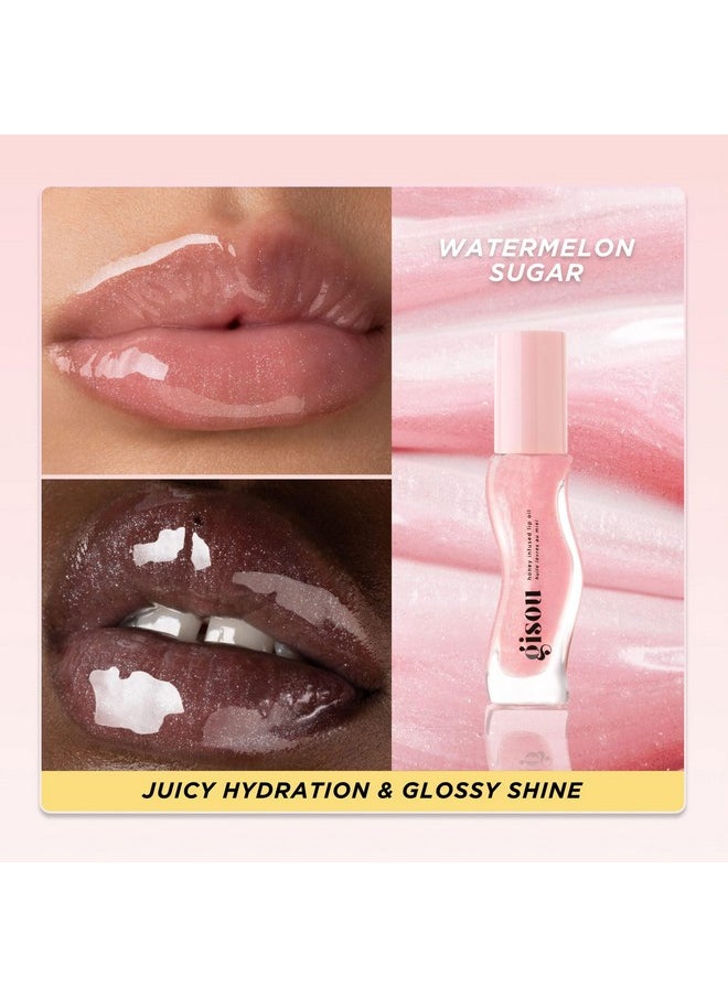 Gisou Gisou Honey Infused Hydrating Lip Oil, Nourishing Lip Moisturizer for Dry Lips, High Shine, Smooth Finish, Clear Pink Shimmer Shade, Fresh Watermelon Scent, Watermelon Sugar, 8ml  - Image 4