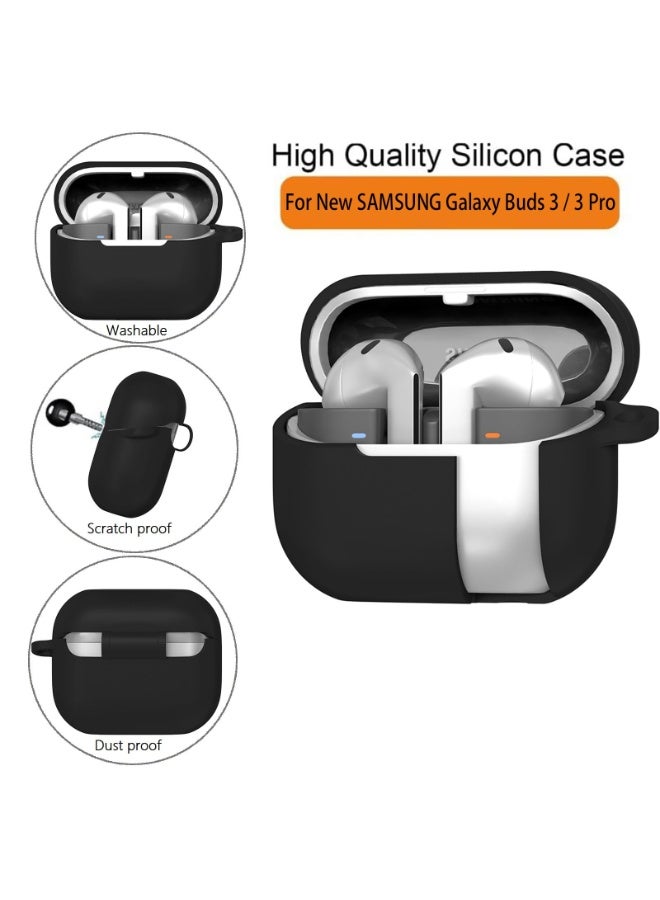 أنيوغرو حافظة Galaxy Buds 3 Pro/Buds 3 من السيليكون لحماية كاملة للجسم (مع قفل أمان)، مقاومة للصدمات والسقوط، غلاف واقي ناعم مع مجموعة تنظيف للرياضة والسفر، أسود - Image 2