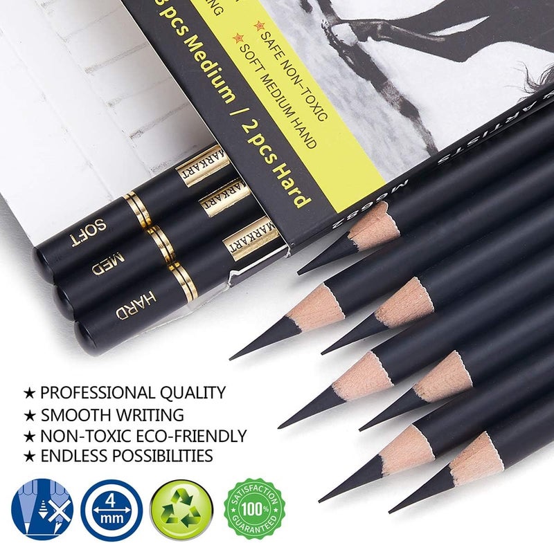 MARKART Professional Charcoal Pencils Drawing Set - 10 Pieces Soft Medium and Hard Charcoal Pencils for Drawing, Sketching, Shading - Image 2
