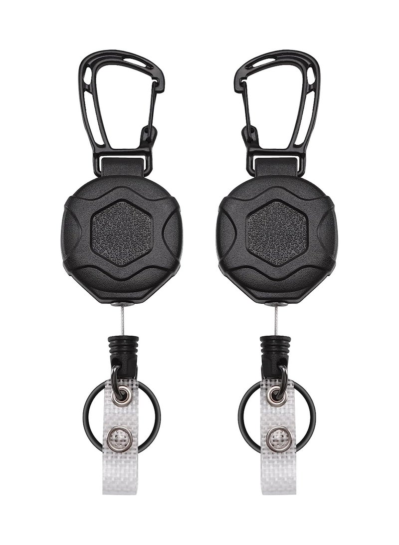 KASTWAVE Retractable Carabiner Badge Holder, Tactical ID Badge Holder with Upgraded Zinc Alloy Carabiner, Heavy Duty Keychain Coated Steel Cord 31.5'', 2 Pack - Image 1