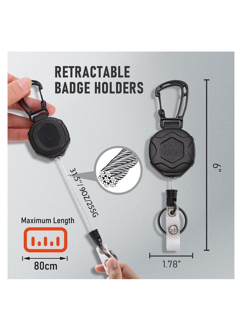 KASTWAVE Retractable Carabiner Badge Holder, Tactical ID Badge Holder with Upgraded Zinc Alloy Carabiner, Heavy Duty Keychain Coated Steel Cord 31.5'', 2 Pack - Image 2