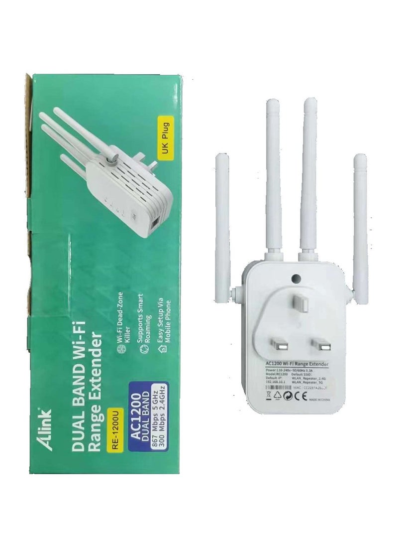 الينك موسع نطاق واي فاي Alink AC1200 يصل إلى 1200 ميجابت في الثانية، 2.4 جيجا بايت 5 جيجا، موسع واي فاي ثنائي النطاق، مكرر، نقطة وصول سهلة الإعداد، يوسع واي فاي الإنترنت إلى المنزل الذكي باللون الأبيض  - Image 4