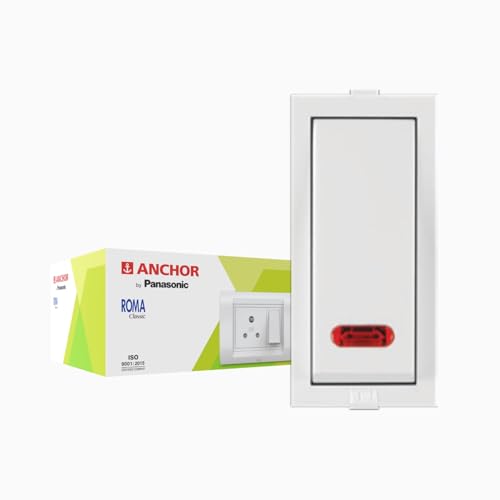 Anchor by Panasonic Roma Classic 1 Module 20A One Way Switch with Neon Indicator, Heavy Duty Switch for Inductive Loads - Motors, Fans, Appliances, White Switch, (21077-1) - Image 1