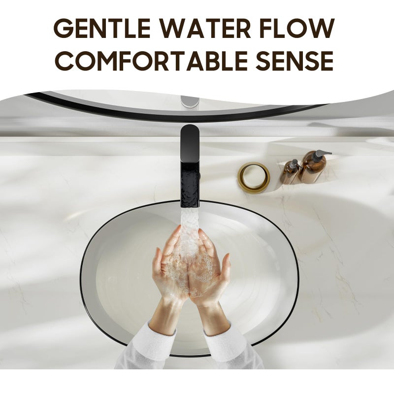 Phiestina Matte Black Tall Bathroom Vessel Sink Faucet, Waterfall Single Hole Single Handle Above Countertop Sink Bathroom Faucet, with Metal Pop Up Drain and Water Supply Lines, NS-SF01-MB-V - Image 5