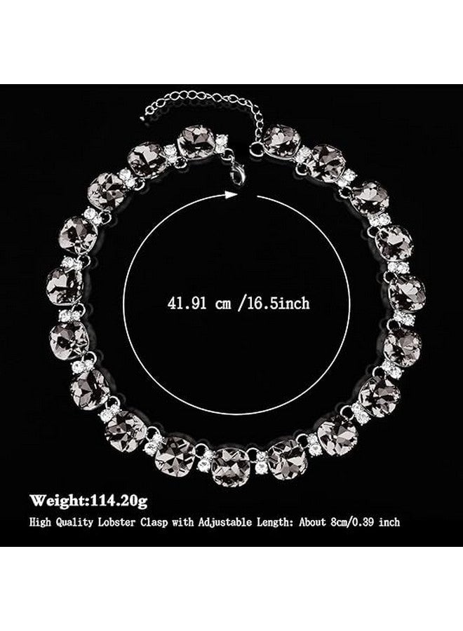 Jiulory Violet Crystal Statement Necklace Glass Crystal Collar Choker Necklace For Women Bridal Necklace Costume Jewelry Necklaces For Women (Grey) - Image 2