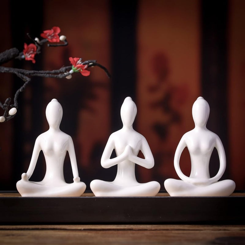Judee Meditation Yoga Statue Decor Sitting Buddha Statue Yoga Men Handcrafted Sculpture Yoga Figurine Spiritual Meditation Statue Decor for Wedding Birthday Garden Office 3pcs - Image 3