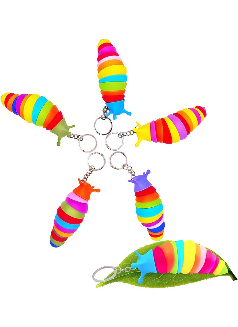 MAGIC VAULT 6 Pack Fidget Keychain Slug Toys,3D Printed Slug Sensory Toys,Articulated Stretch Slug Fidget Toys,Cute Caterpillar Shape Anxiety Stress Reliever Office Desk Toy for Kids,Boys&Girls  - Image 1