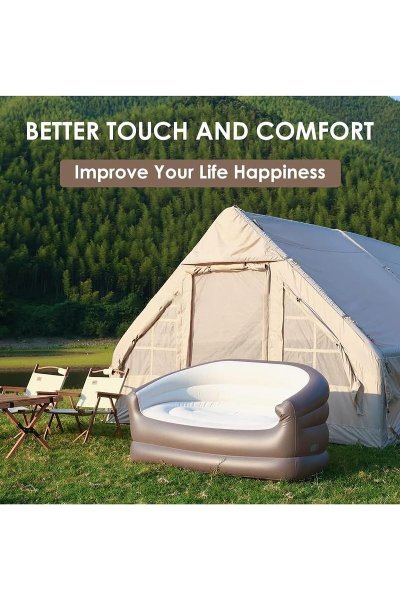 FEND FEND Portable Inflatable Double Sofa Two-Seater Lounge Chair with Air Pumb for Indoor living and Outdoor Camping Beige  - Image 5