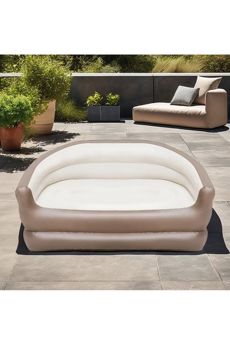 FEND FEND Portable Inflatable Double Sofa Two-Seater Lounge Chair with Air Pumb for Indoor living and Outdoor Camping Beige  - Image 2