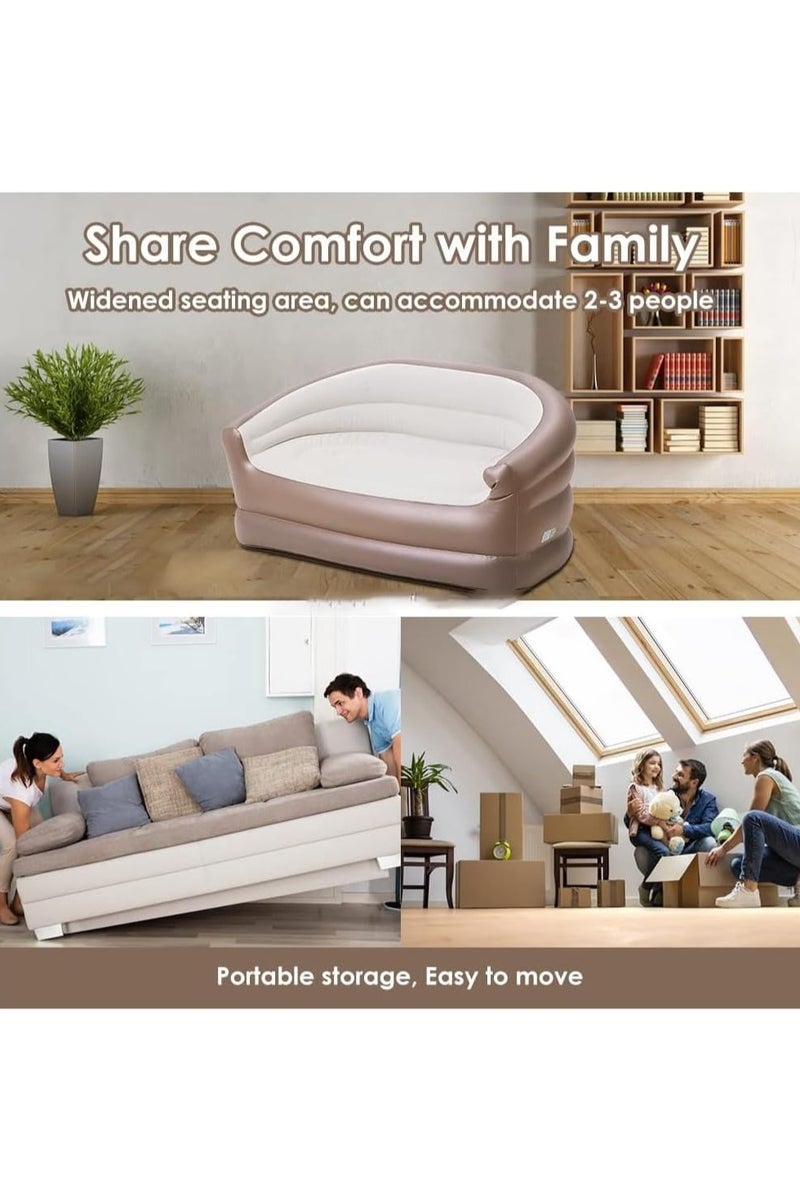 FEND FEND Portable Inflatable Double Sofa Two-Seater Lounge Chair with Air Pumb for Indoor living and Outdoor Camping Beige  - Image 4