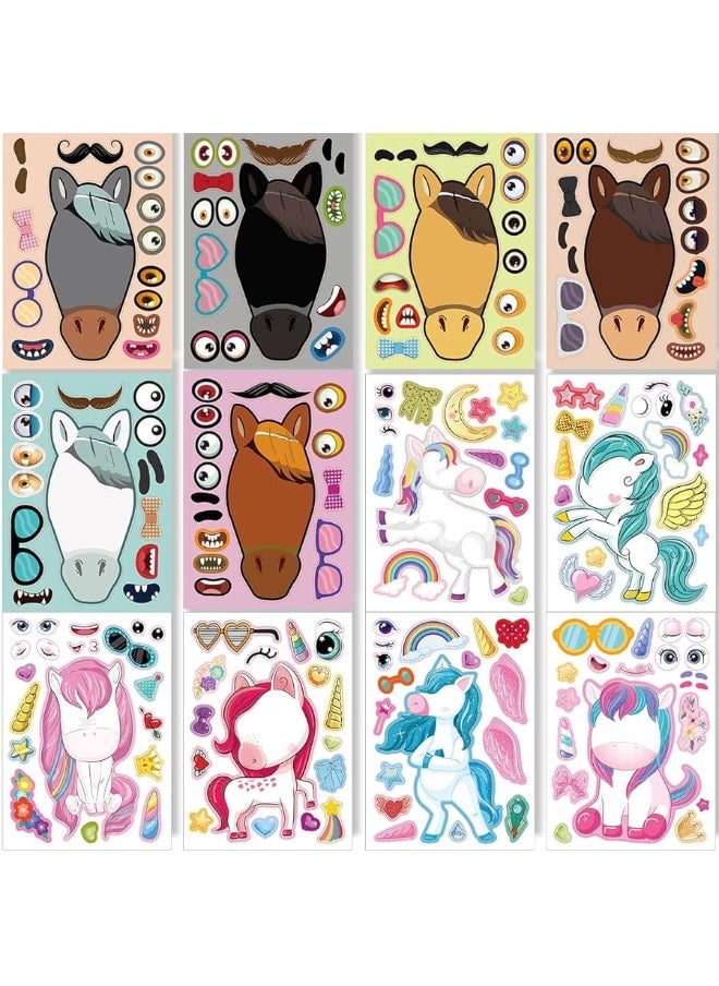DaiUni 24 Sheets 8.27''Ã—5.9'' Make Your Own Stickers for Kids Toddlers, Make a Face Stickers Mix and Match with Unicorns Dinosaur Horse and Sea Animals for Kids Party Favors Activities  - Image 5