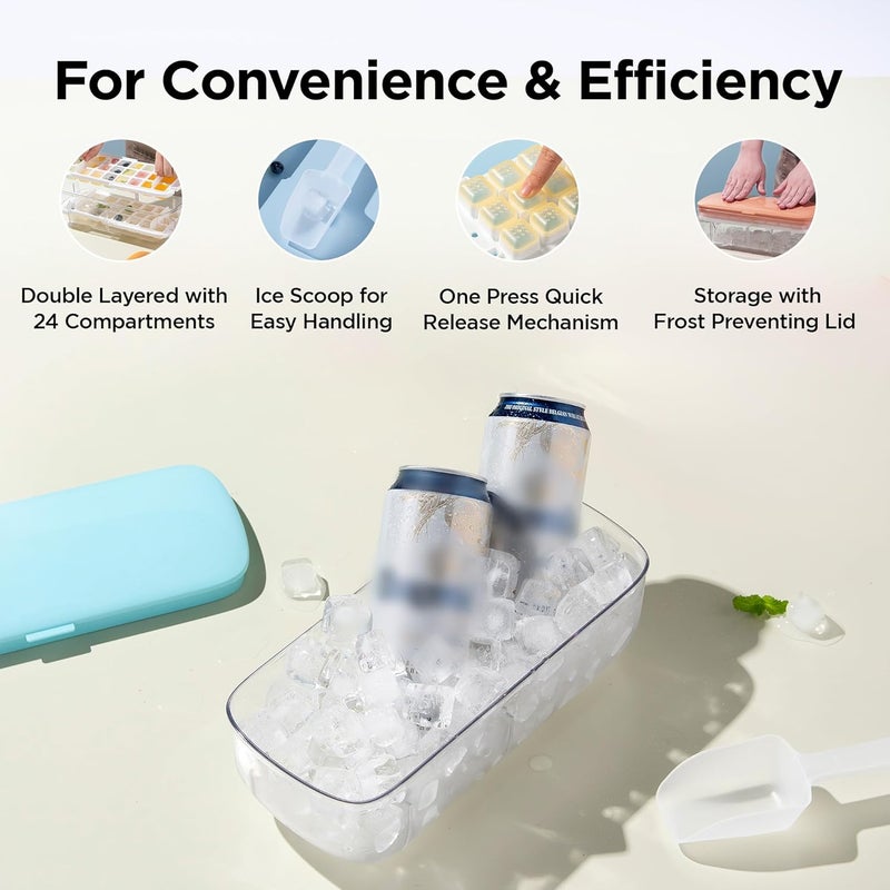 UMAI Ice Cube Trays with Scoop | 24 compartments | One-Press Demolding | Ice Cubes for Whiskey Cocktails Soft Drinks Juices | BPA Free | Pink - Image 3