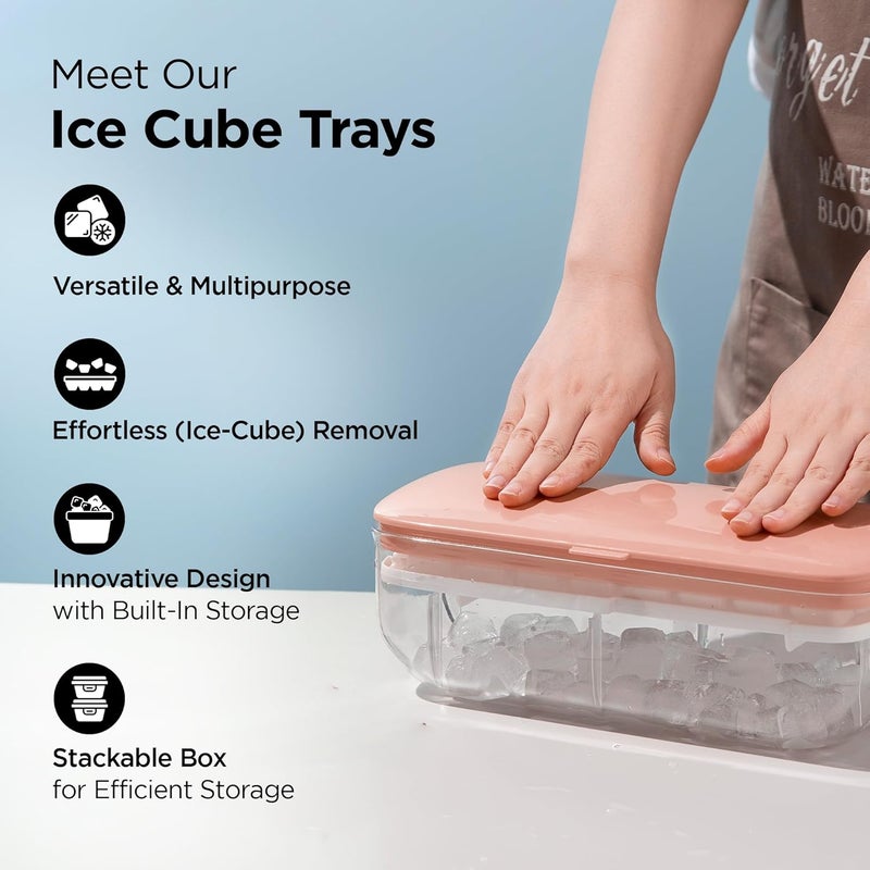 UMAI Ice Cube Trays with Scoop | 24 compartments | One-Press Demolding | Ice Cubes for Whiskey Cocktails Soft Drinks Juices | BPA Free | Pink - Image 2
