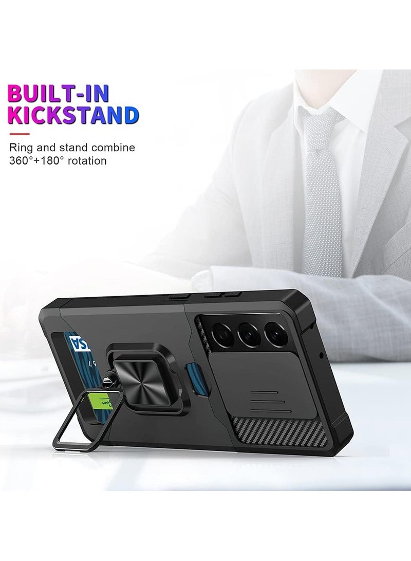 Design for Samsung Galaxy S25 Ultra Phone Case with Screen Protector Card Holder Stand Kickstand Heavy Duty Slim Shockproof Hybrid Rugged Drop Protective Cover  Case Black - Image 2