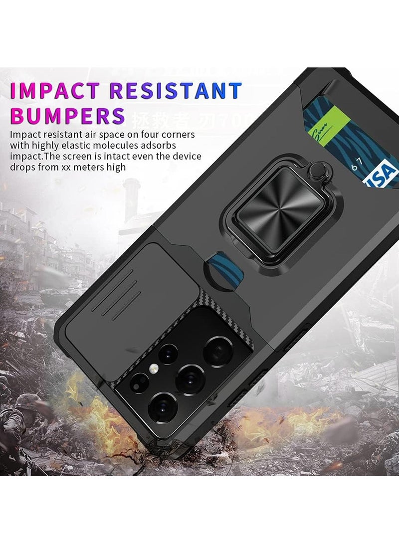 Design for Samsung Galaxy S25 Ultra Phone Case with Screen Protector Card Holder Stand Kickstand Heavy Duty Slim Shockproof Hybrid Rugged Drop Protective Cover  Case Black - Image 4