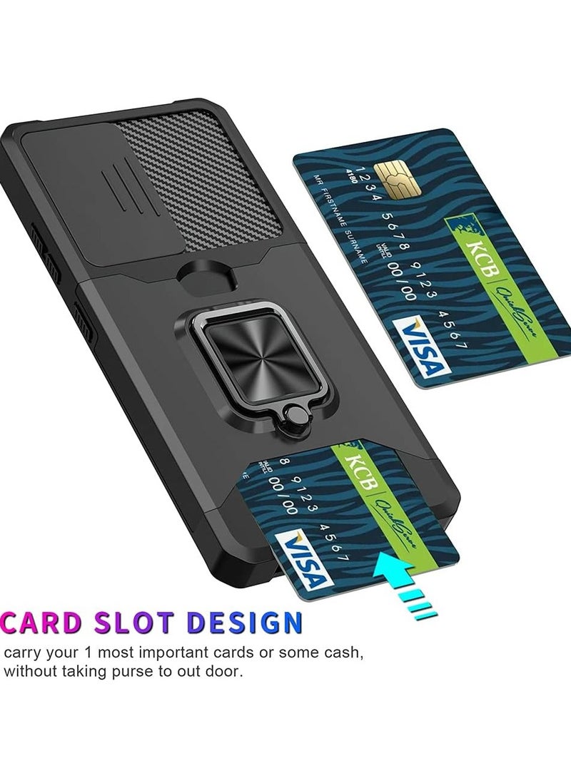 Design for Samsung Galaxy S25 Ultra Phone Case with Screen Protector Card Holder Stand Kickstand Heavy Duty Slim Shockproof Hybrid Rugged Drop Protective Cover  Case Black - Image 5