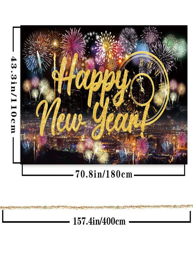 Famoby Happy New Year Fabric Sign Poster Backdrop with Fireworks for New Year Photo Booth Background Party Decoration - Image 2