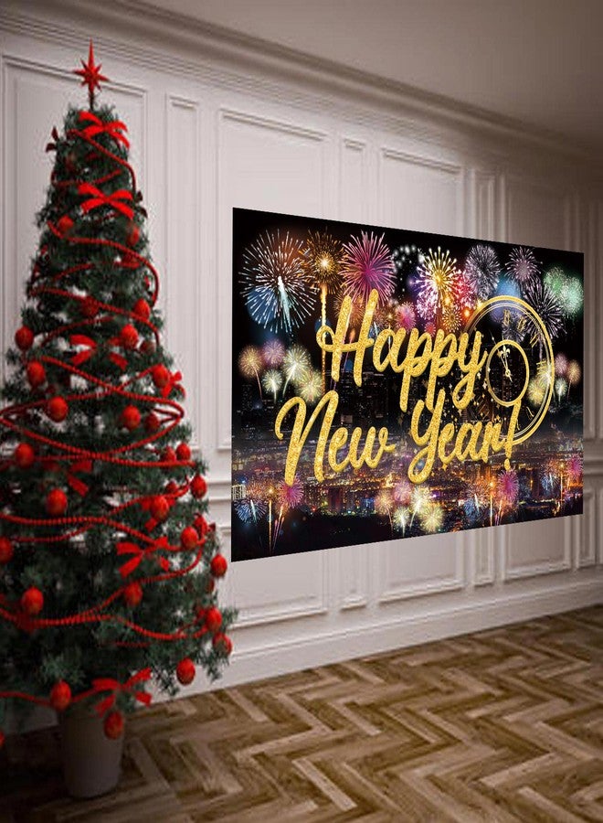 Famoby Happy New Year Fabric Sign Poster Backdrop with Fireworks for New Year Photo Booth Background Party Decoration - Image 5