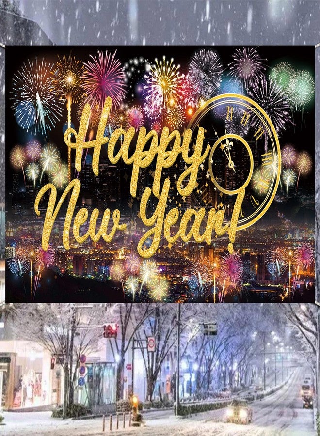 Famoby Happy New Year Fabric Sign Poster Backdrop with Fireworks for New Year Photo Booth Background Party Decoration - Image 3