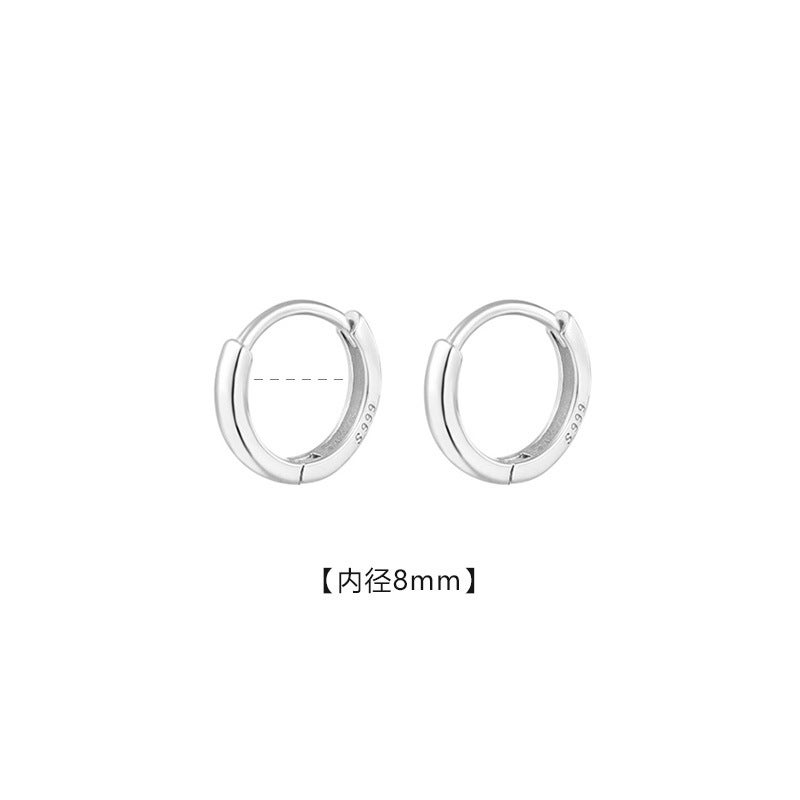 S999 Pure Silver Polished Hoop Earrings Unisex Mini Versatile 11mm - white gold 