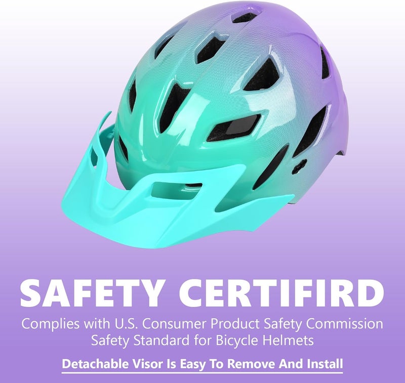 Bavilk Kids Bike Helmet, Kids Boys Girls Bike Helmets with LED Light Detachable Visor Children Youth Teen Multi-Sport for Skating Cycling Scooter Skateboard Adjustable & Lightweight 19.7"-22.4" - Image 3