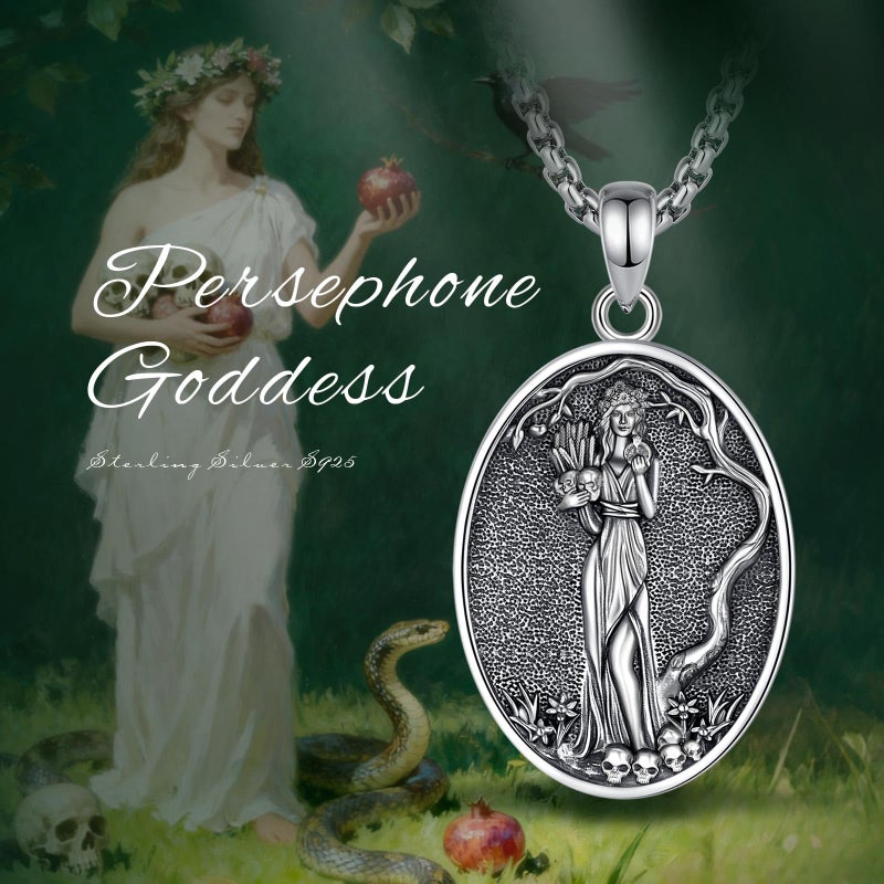 EUDORA Persephone Greek Goddess Necklace for Women Sterling Silver S925, Vintage Persephone Greek Goddess of The Spring and Underworld Vegetation Pendant Jewelry Gifts for Women Wife, 20"+2" - Image 4