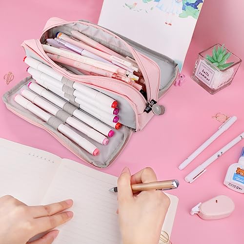 Oyachic Pink Pencil Case, Large Capacity Pencil Pouch,Pencil Bag with 3 Compartments,Pen Organizer Oxford Storage for Men Women Adults Travel Business Office - Image 4