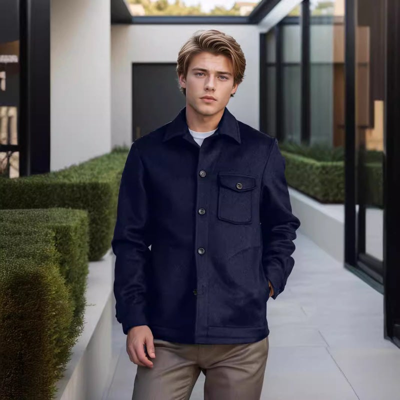 Men's Woolen Overcoat Single Breasted Multi-Pocket Winter Coat - Image 1