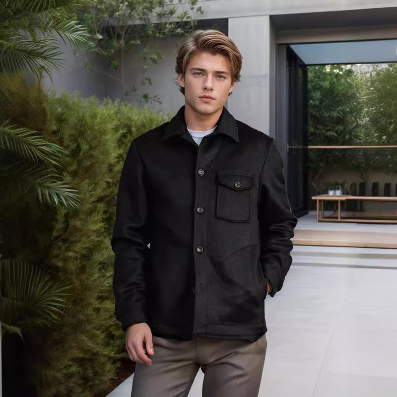 Men's Woolen Overcoat Single Breasted Multi-Pocket Winter Coat - Image 3