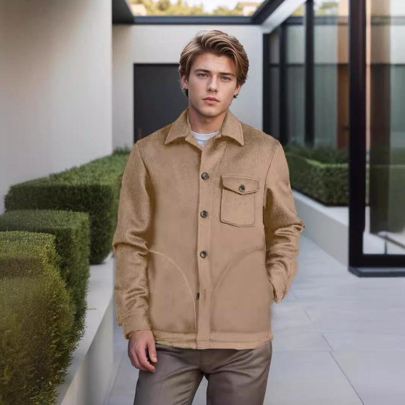 Men's Woolen Overcoat Single Breasted Multi-Pocket Winter Coat - Image 2