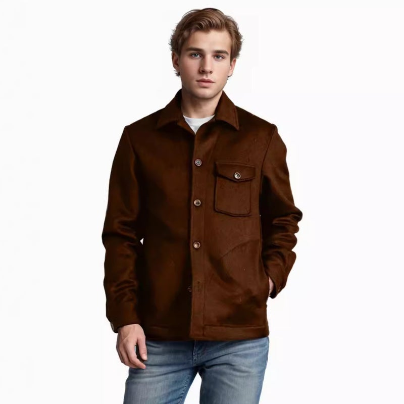Men's Woolen Overcoat Single Breasted Multi-Pocket Winter Coat - Image 4