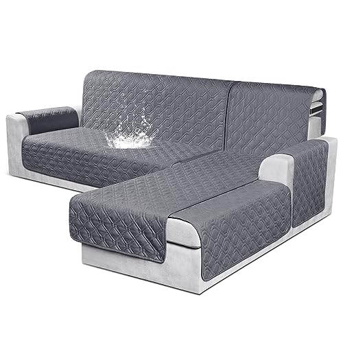VANSOFY Sectional Couch Covers 100 Waterproof L Shaped Sofa Slipcover 3pcs Reversible Chaise Lounge Cover for Sectional Sofa Furniture Protector Cover for Pets Dog CatSmall Dark Gray