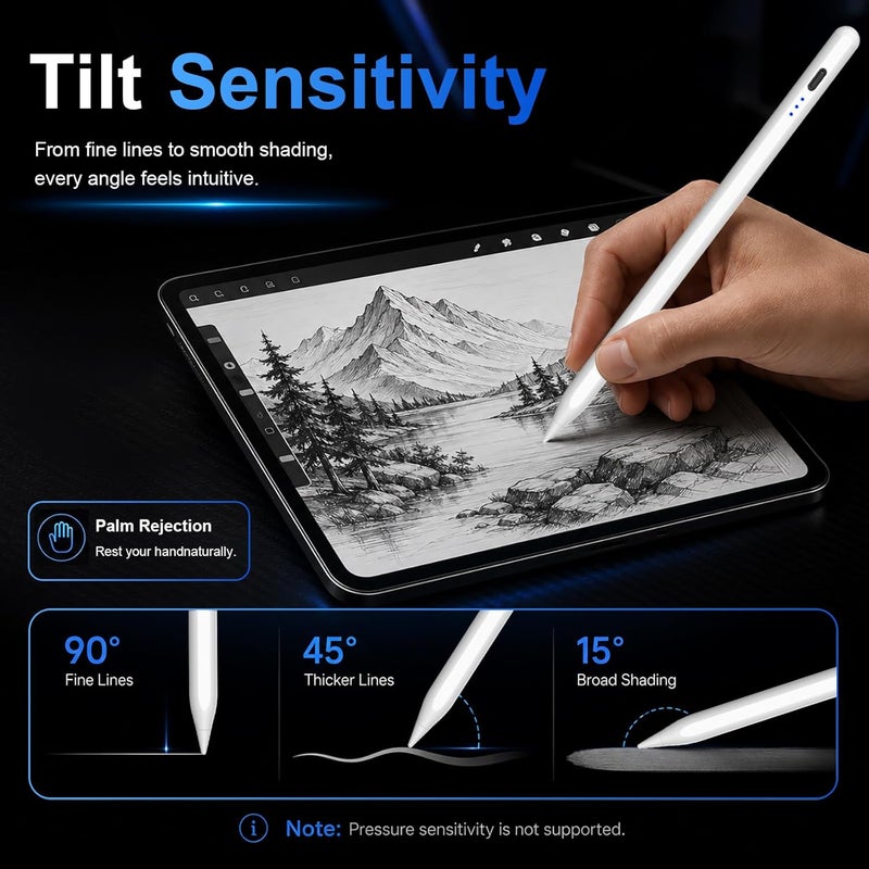 HATOKU قلم ��أجهزة iPad 2018-2022، قلم iPad سريع الشحن مع حساسية الميل ورفض راحة اليد، قلم مغناطيسي متوافق مع iPad Air 3/4/5، iPad Mini 5/6، iPad 6-10 الجيل، iPad Pro 11''/12.9 - Image 5