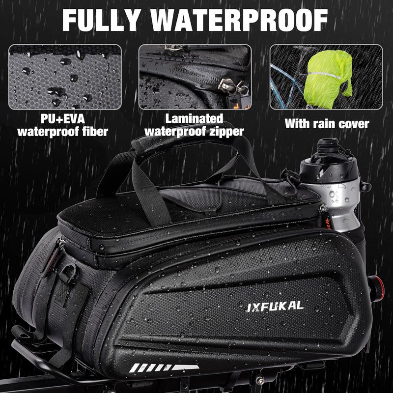 JXFUKAL Bike Bags for Bicycle Rear rack - 9.5L/17L/40L Hard Shell Waterproof Bike Ebike Trunk Pannier Saddle Seat Bag Carrier with Reflector, Rain Cover & Shoulder Strap for Commuter Travel Outdoor - Image 4