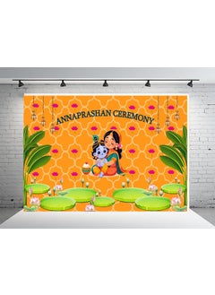 DHARA CREATION Dhara Creation Annaprashan Ceremony Backdrop 5FT7FT Backdrop Cloth for Babys First Solid Food Ritual Traditional Background Curtain Cloth for Festival Washable Fabric  - Image 1