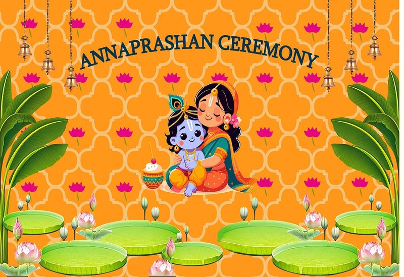 Dhara Creation Annaprashan Ceremony Backdrop 5FT7FT Backdrop Cloth for Babys First Solid Food Ritual Traditional Background Curtain Cloth for Festival Washable Fabric - Image 4