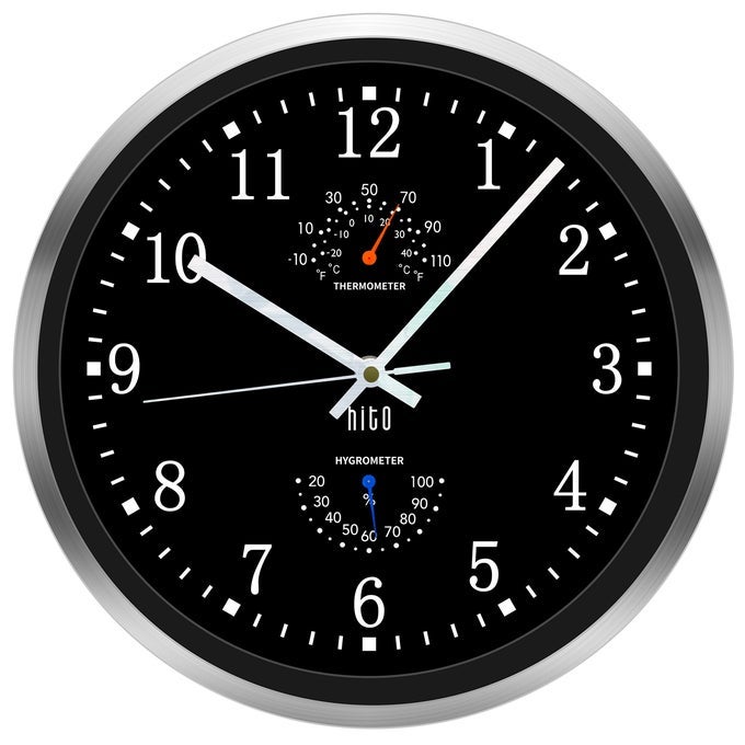 12 INCH SILENT WALL CLOCK BATTERY OPERATED NON TICKING GLASS COVER SILVER ALUMINUM FRAME FOR KITCHEN BEDROOM HOME OFFICE LIVING ROOM DECOR 12 BLACK