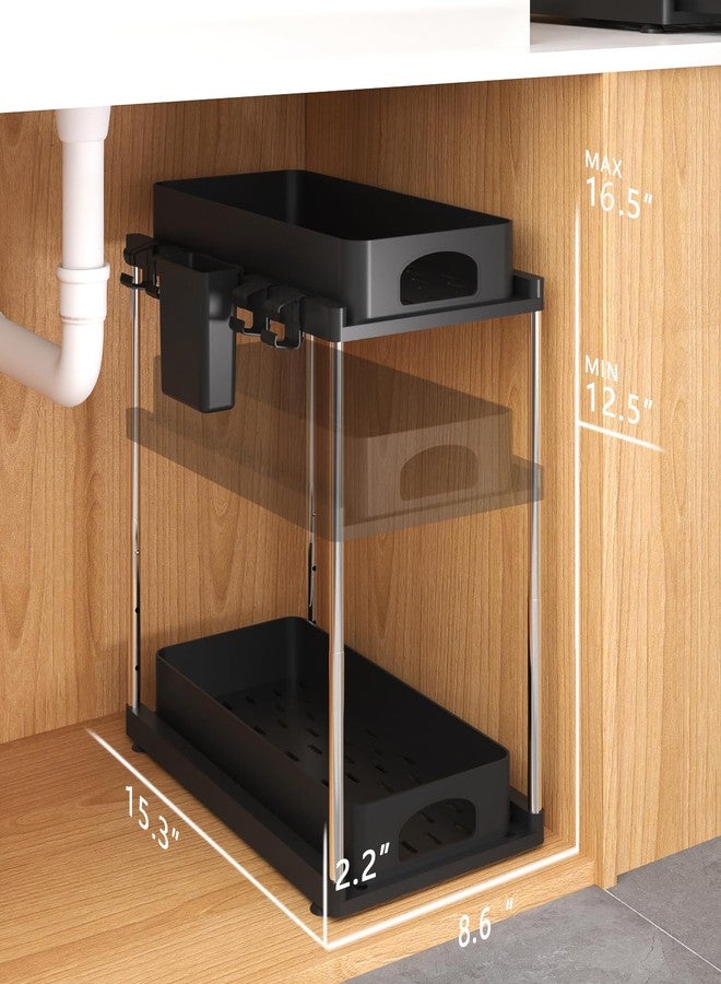 COYACOOL Under Sink Organizer, Under Kitchen Sink Organizer, Height Adjustable Bathroom Cabinet Organizers and Storage, 2 Tier Pull-Out Multi-Purpose Organizer for Bathroom Kitchen Cabinet, Black, 2 Pack - Image 2