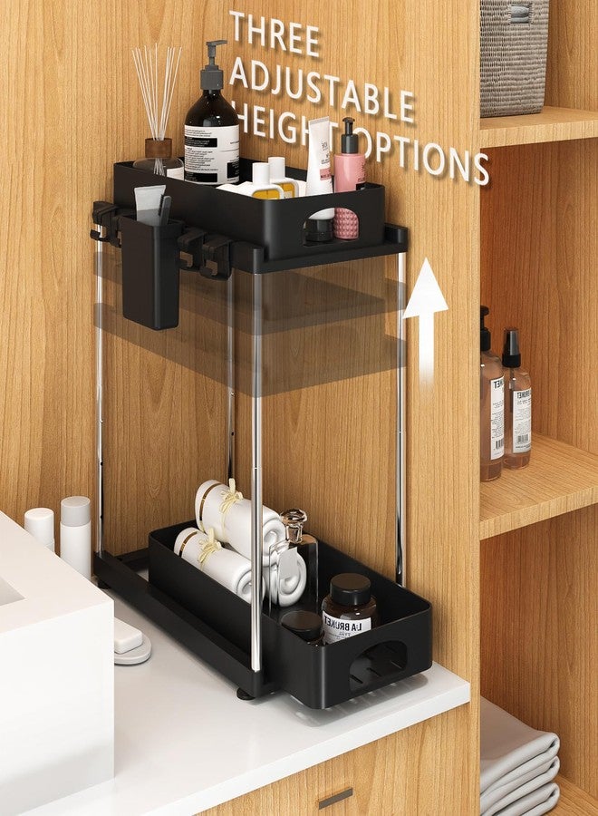 COYACOOL Under Sink Organizer, Under Kitchen Sink Organizer, Height Adjustable Bathroom Cabinet Organizers and Storage, 2 Tier Pull-Out Multi-Purpose Organizer for Bathroom Kitchen Cabinet, Black, 2 Pack - Image 3