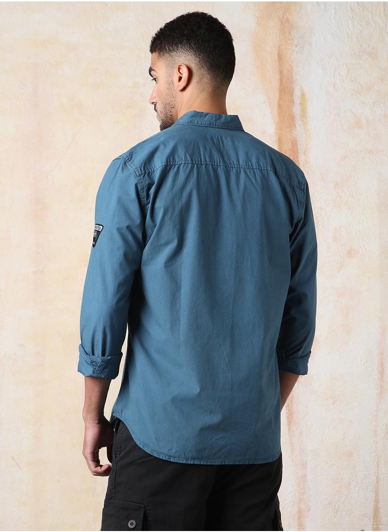 HIGH STAR Men Regular Fit Utility Heavy Washed Spread Collar Solid Cotton Casual Shirt  - Image 5
