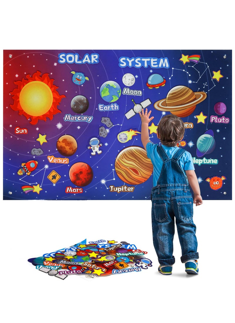 SYOSI - 41 Pcs Outer Space Felt Board Story Set, 40.5x29inch Solar System Universe Storytelling Astronaut Planets Galaxy Preschool Craft Early Learning Interactive Play Kit - Image 1