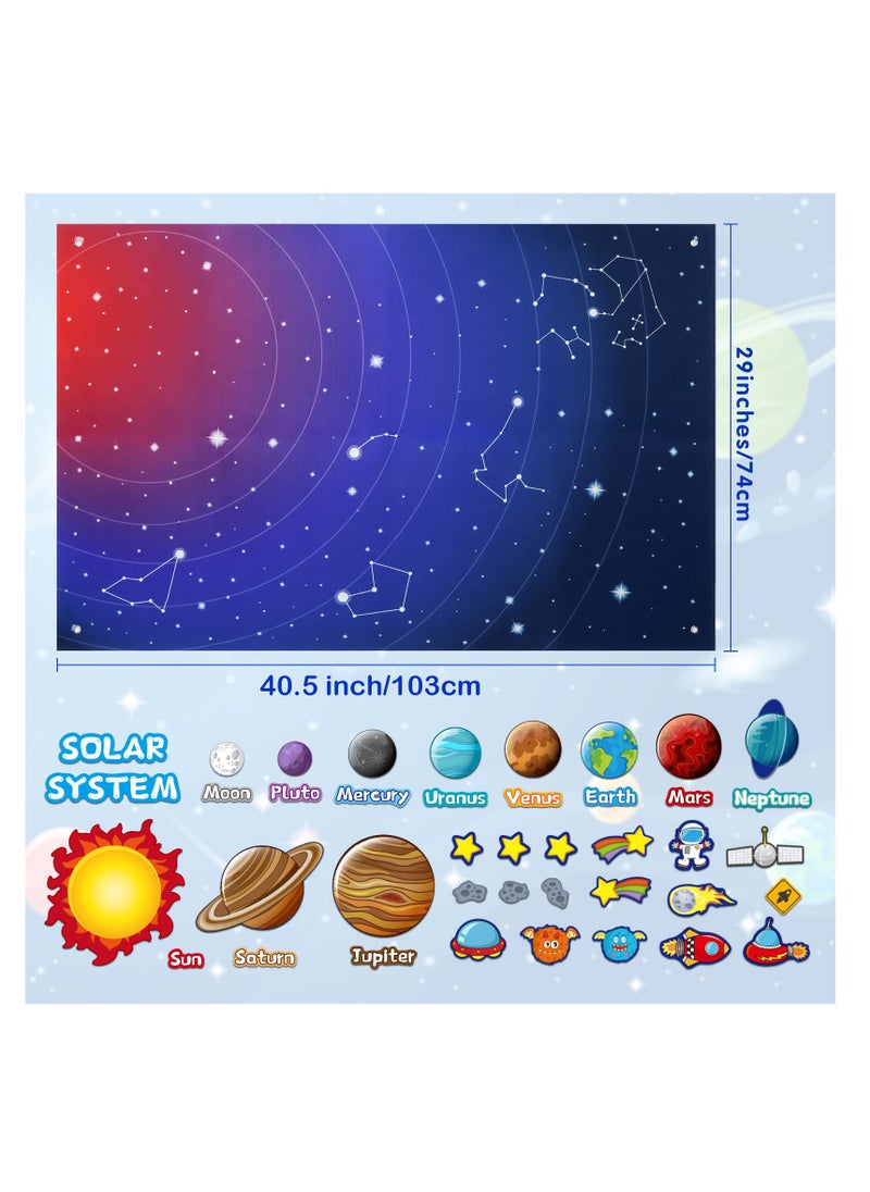 SYOSI - 41 Pcs Outer Space Felt Board Story Set, 40.5x29inch Solar System Universe Storytelling Astronaut Planets Galaxy Preschool Craft Early Learning Interactive Play Kit - Image 1