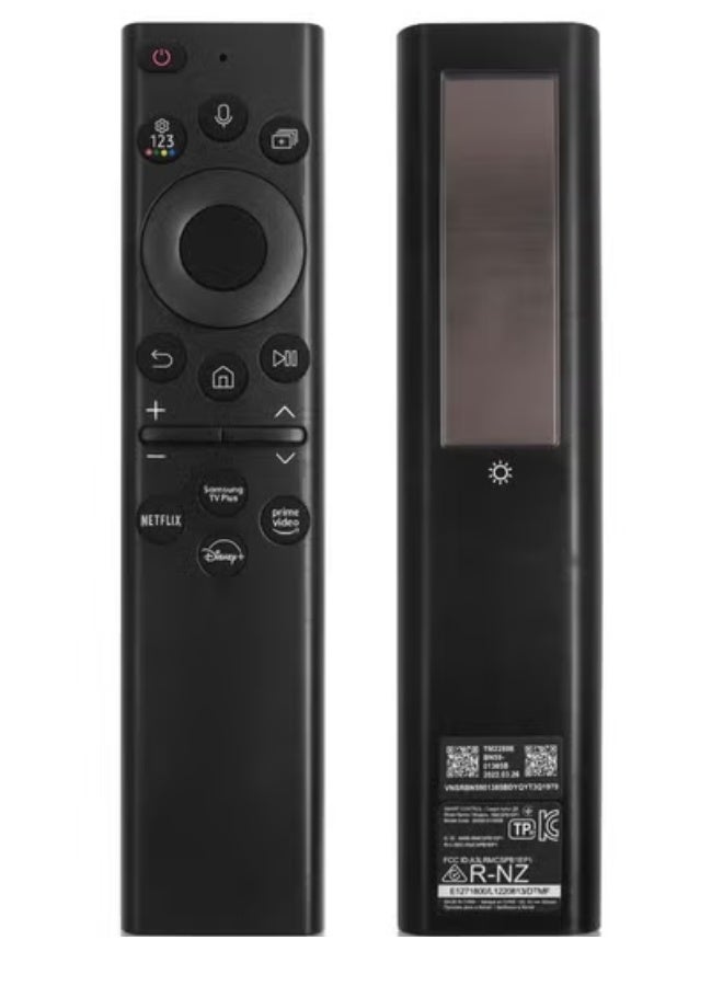 جهاز تحكم عن بُعد صوتي شمسي بديل BN59-01385A لتلفاز سامسونج فريم الذكي، قابل لإعادة الشحن عبر البلوتوث، متوافق مع تلفزيونات Neo LED 4K Ultra HD من 2021-2022، تصميم مدمج، 4 أزرار للتحكم السهل - Image 1