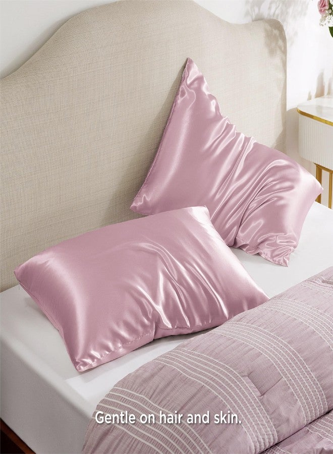 Bedsure Satin Pillowcase with Zipper, Similar to Silk Pillow Cases 2 Pack, Silky & Soft Satin Pillow Cases Standard Size for Hair and Skin, Gifts for Women, Pink Room Decor for Girls, 20x26 Inches - Image 2