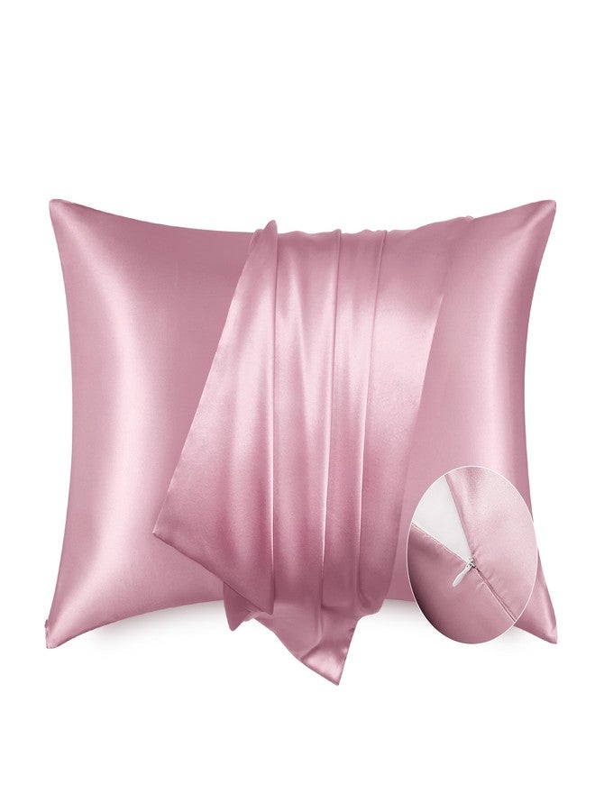 Bedsure Satin Pillowcase with Zipper, Similar to Silk Pillow Cases 2 Pack, Silky & Soft Satin Pillow Cases Standard Size for Hair and Skin, Gifts for Women, Pink Room Decor for Girls, 20x26 Inches - Image 1