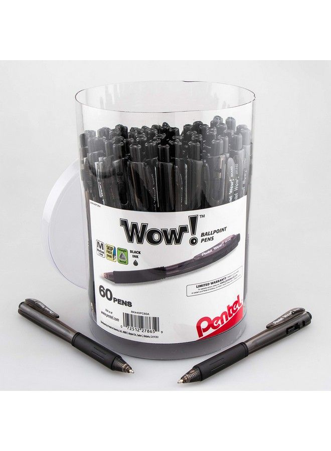 Pentel واو! قلم حبر جاف (1.0 مم) خط متوسط حبر أسود 60 عبوة (Bk440Pc60A) - Image 1