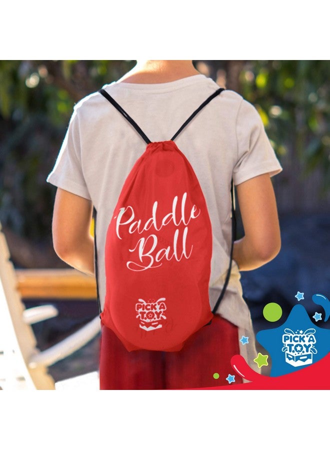 Pick A Toy كرة مضرب خشبية (مجموعة من 2) مع حقيبة حمل حمراء لعبة داخلية وخارجية: لعبة مضرب كلاسيكية وممتعة للأولاد والبنات هدايا حفلات للأعمار 4 وما فوق - Image 2
