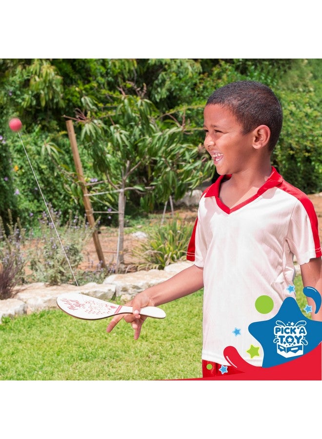 Pick A Toy كرة مضرب خشبية (مجموعة من 2) مع حقيبة حمل حمراء لعبة داخلية وخارجية: لعبة مضرب كلاسيكية وممتعة للأولاد والبنات هدايا حفلات للأعمار 4 وما فوق - Image 5